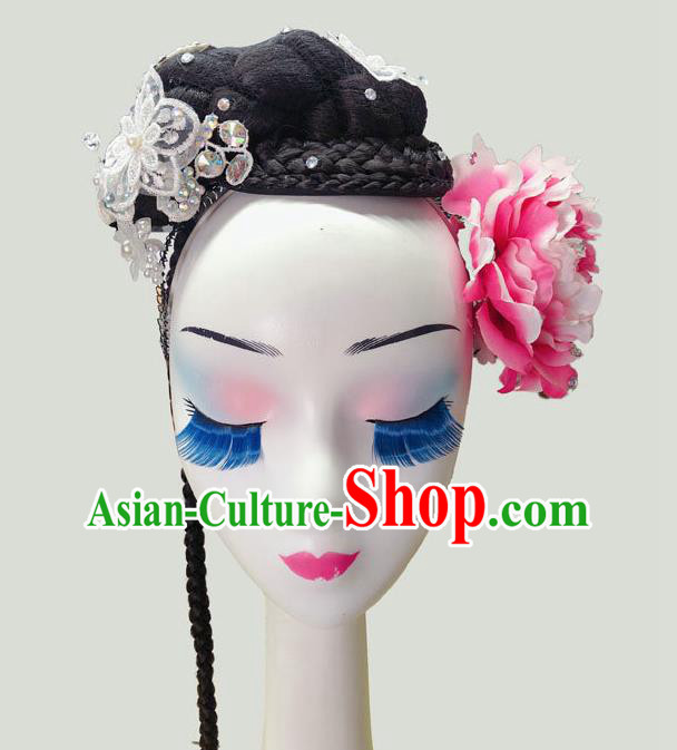 Chinese Woman Stage Performance Headdress Traditional Umbrella Dance Wigs Chignon Classical Dance Hair Accessories