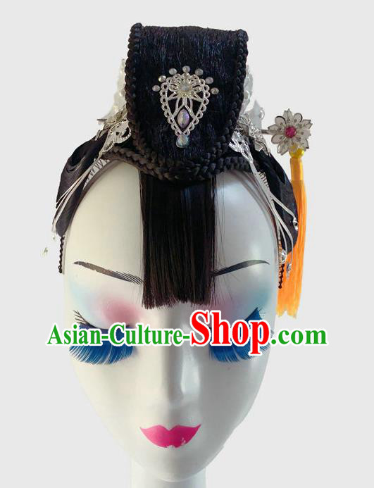 Chinese Classical Dance Wigs Stage Performance Hairpieces Traditional Hanfu Dance Headdress