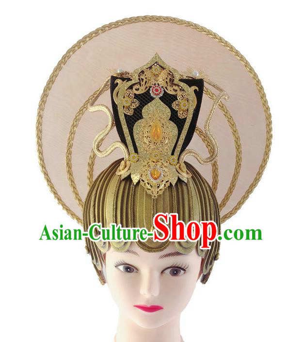 Chinese Male Stage Performance Headdress Ancient God Yellow Hat Classical Dance Hair Accessories