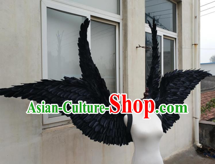 Custom Miami Stage Show Deluxe Feather Wings Christmas Performance Props Catwalks Black Wings Cosplay Demon Giant Accessories