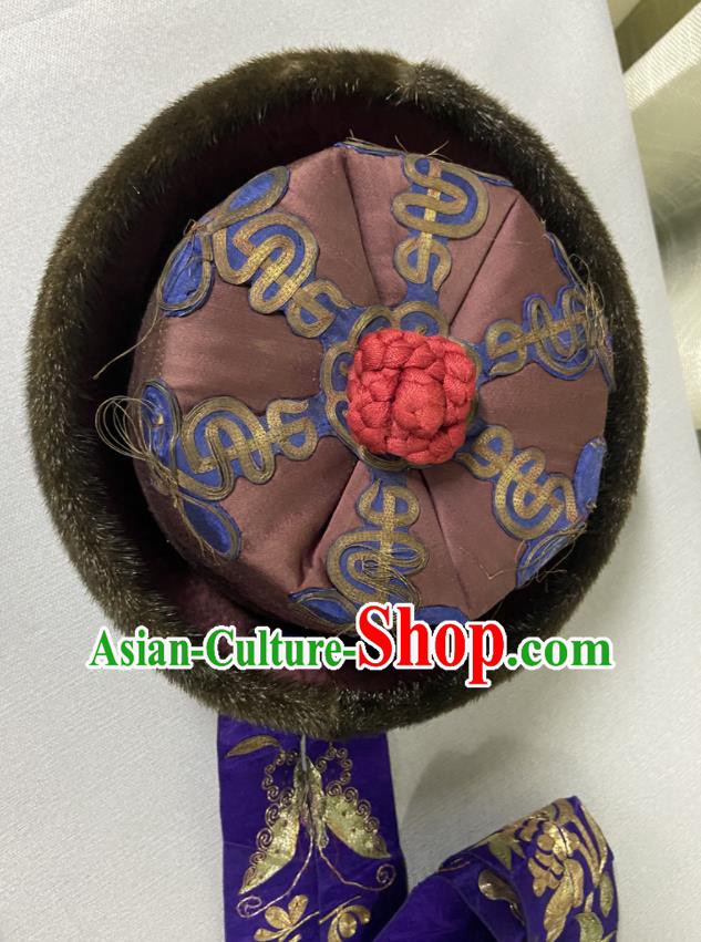 Chinese Ancient Empress Winter Headwear Qing Dynasty Queen Hat Traditional Court Woman Headdress