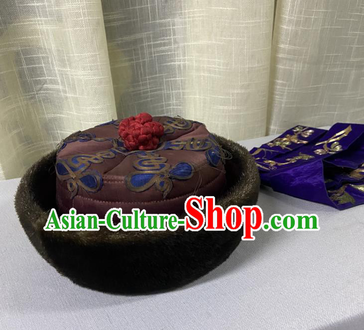 Chinese Ancient Empress Winter Headwear Qing Dynasty Queen Hat Traditional Court Woman Headdress