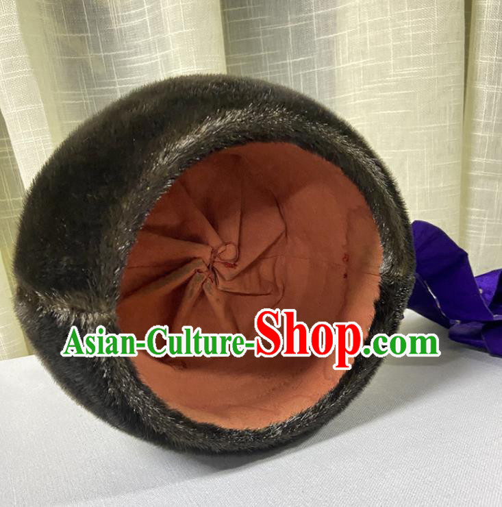 Chinese Ancient Empress Winter Headwear Qing Dynasty Queen Hat Traditional Court Woman Headdress