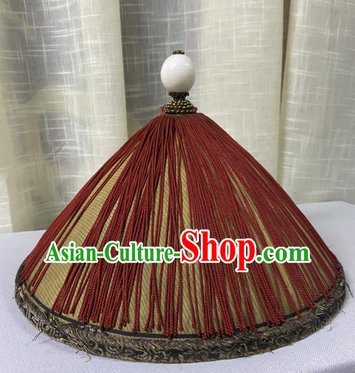 Chinese Ancient Manchu Official Headdress Traditional Summer Mandarin Headwear Qing Dynasty Soldier Hat