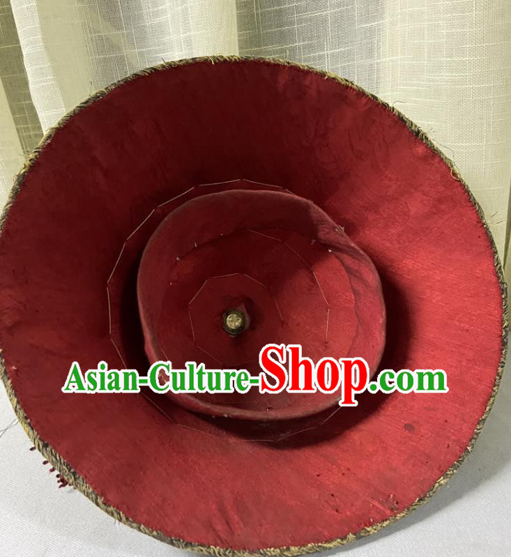 Chinese Ancient Manchu Official Headdress Traditional Summer Mandarin Headwear Qing Dynasty Soldier Hat