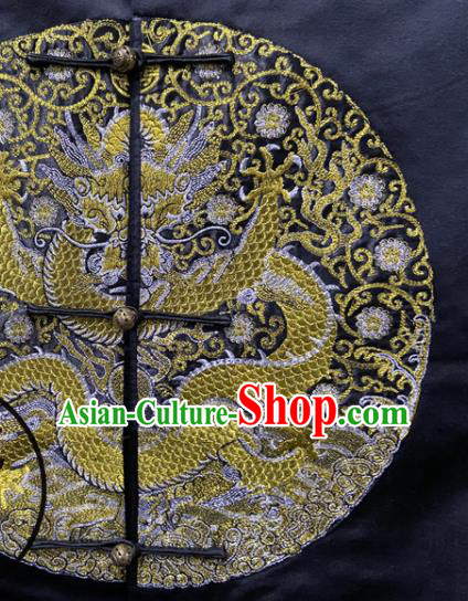 China Ancient Monarch Black Official Garment Traditional Emperor Kangxi Historical Costume Qing Dynasty Manchu King Embroidered Dragon Robe Clothing