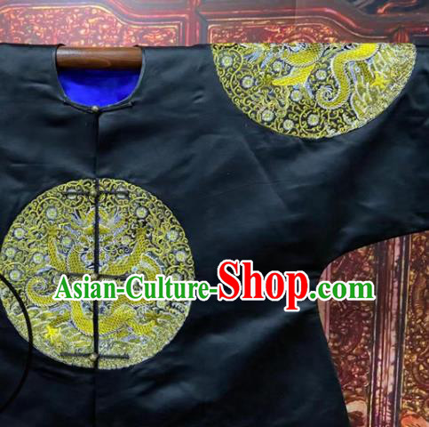 China Ancient Monarch Black Official Garment Traditional Emperor Kangxi Historical Costume Qing Dynasty Manchu King Embroidered Dragon Robe Clothing