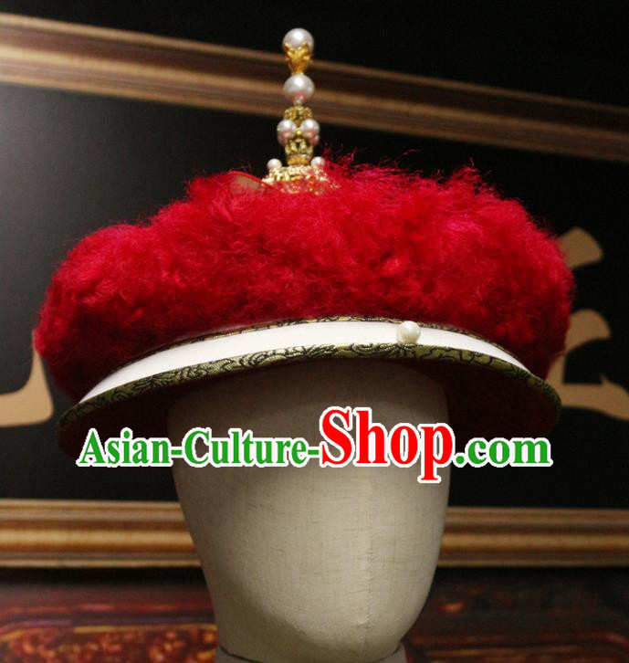 Chinese Traditional King Mandarin Headwear Qing Dynasty Emperor Hat Ancient Manchu Monarch Headdress