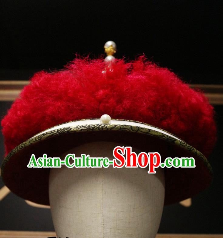 Chinese Traditional King Mandarin Headwear Qing Dynasty Emperor Hat Ancient Manchu Monarch Headdress