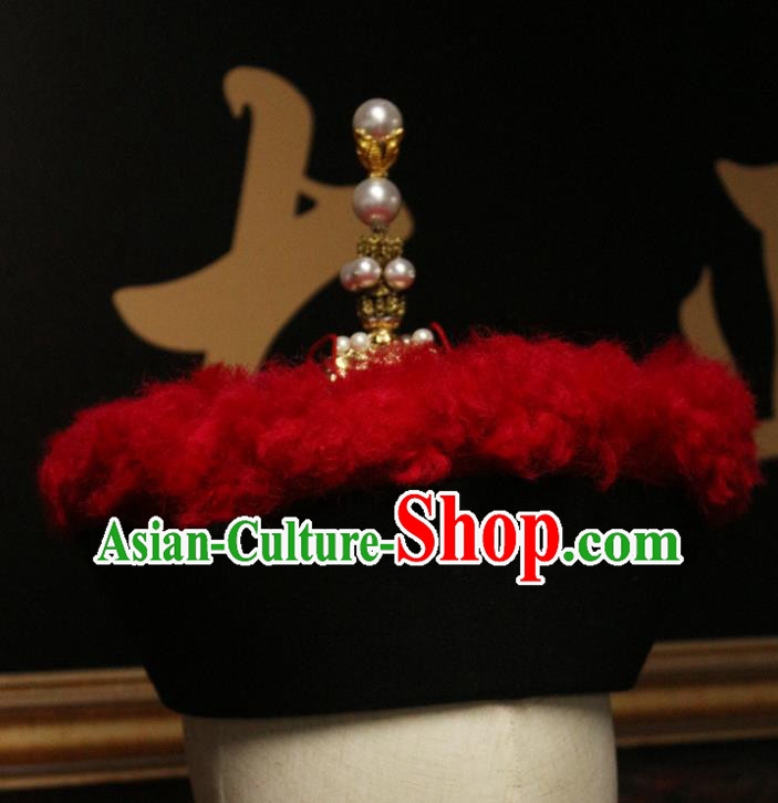 Chinese Ancient Manchu Monarch Headdress Traditional Mandarin Headwear Qing Dynasty Kangxi Emperor Hat