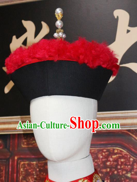 Chinese Ancient Manchu Monarch Headdress Traditional Mandarin Headwear Qing Dynasty Kangxi Emperor Hat