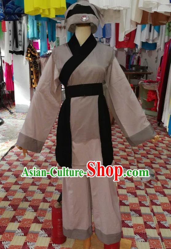 China Wuxi Opera Pauper Garment Costumes Beijing Opera Servant Grey Uniforms Traditional Opera Farmer Clothing