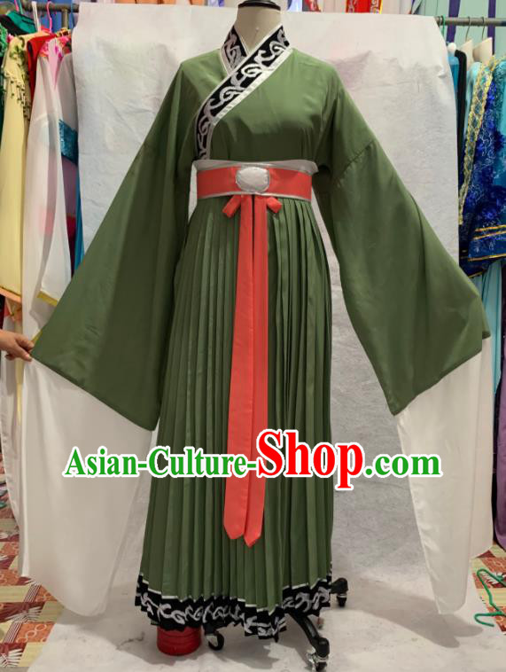 China Peking Opera Laodan Clothing Ancient Old Dame Garment Costume Shaoxing Opera Elderly Woman Green Dress Outfits