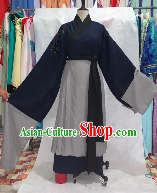 China Shaoxing Opera Elderly Woman Navy Dress Outfits Peking Opera Laodan Clothing Ancient Old Dame Garment Costume
