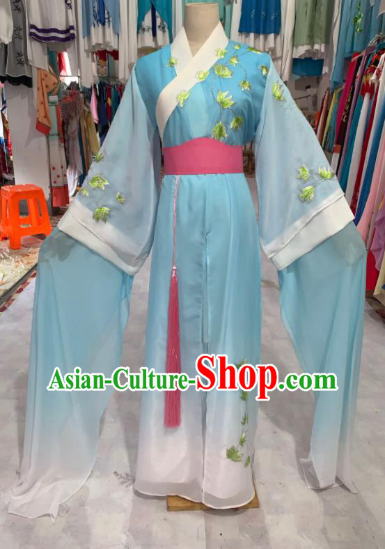 China Shaoxing Opera Diva Light Blue Dress Outfits Peking Opera Hua Tan Clothing Ancient Noble Lady Garment Costume