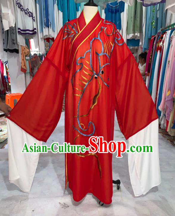 China Traditional Opera Bridegroom Clothing Shaoxing Opera Young Male Garment Costumes Beijing Opera Xiaosheng Embroidered Red Robe