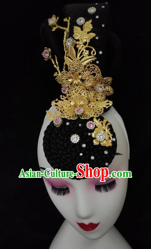 Chinese Classical Dance Headdress Court Dance Wigs Chignon Woman Fairy Dance Hair Accessories Stage Performance Hairpieces