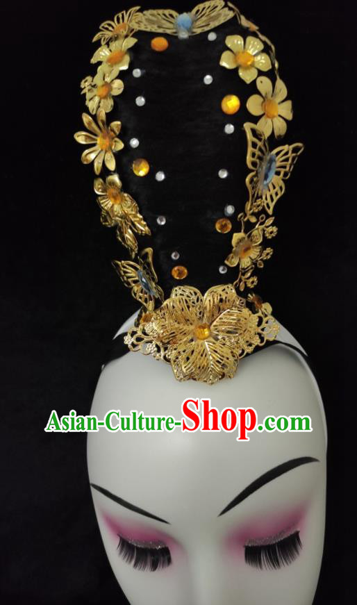 Chinese Stage Performance Hairpieces Classical Dance Headdress Court Dance Wigs Chignon Woman Hanfu Dance Hair Accessories