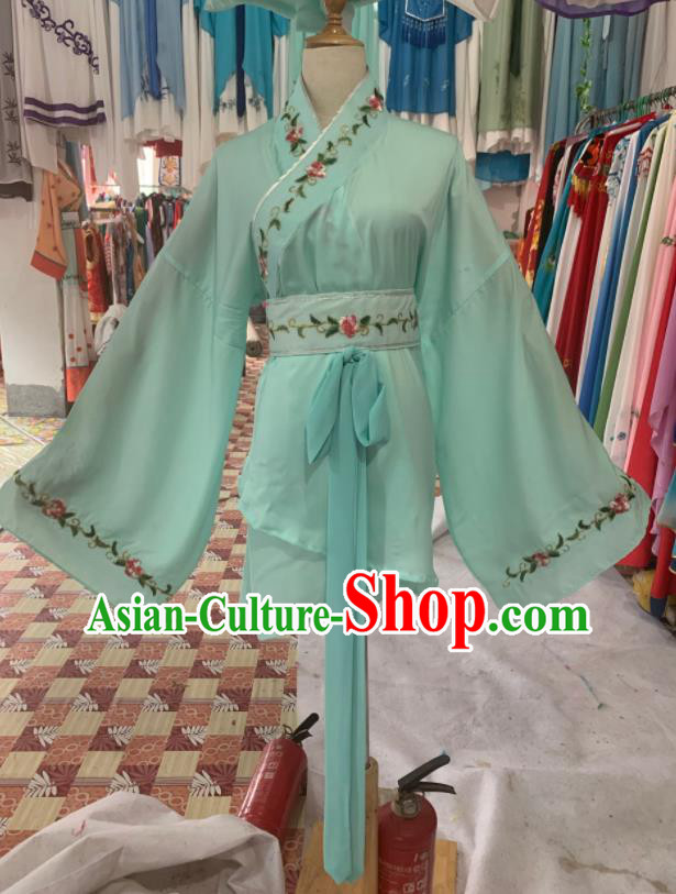 China Peking Opera Diva Clothing Ancient Palace Lady Garment Costumes Shaoxing Opera Actress Light Green Dress