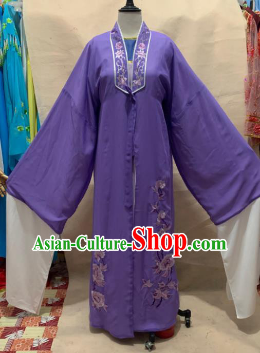 China Henan Opera Young Male Garment Costumes Beijing Opera Xiaosheng Embroidered Purple Robe Traditional Opera Scholar Clothing