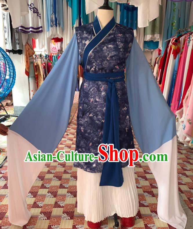China Traditional Peking Opera Laodan Clothing Ancient Elderly Woman Garment Costumes Shaoxing Opera Old Maidservant Navy Dress Outfits