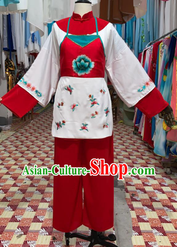 China Ancient Country Woman Garment Costumes Shaoxing Opera Village Lady Red Outfits Traditional Peking Opera Xiaodan Clothing
