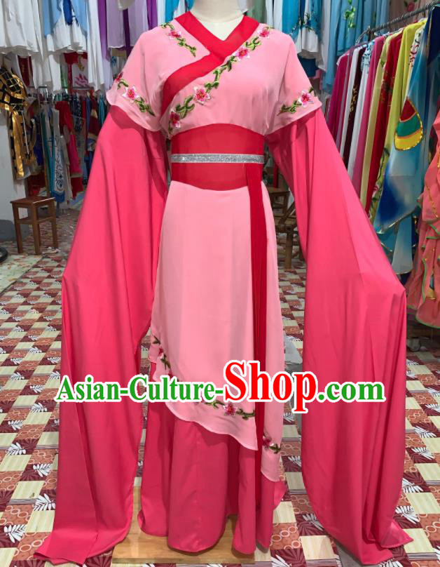 China Traditional Peking Opera Actress Clothing Ancient Palace Lady Garment Costumes Huangmei Opera Court Maid Rosy Dress Outfits