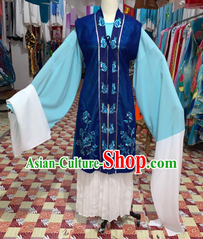 China Ancient Maidservant Garment Costumes Shaoxing Opera Elderly Woman Blue Dress Outfits Traditional Peking Opera Laodan Clothing