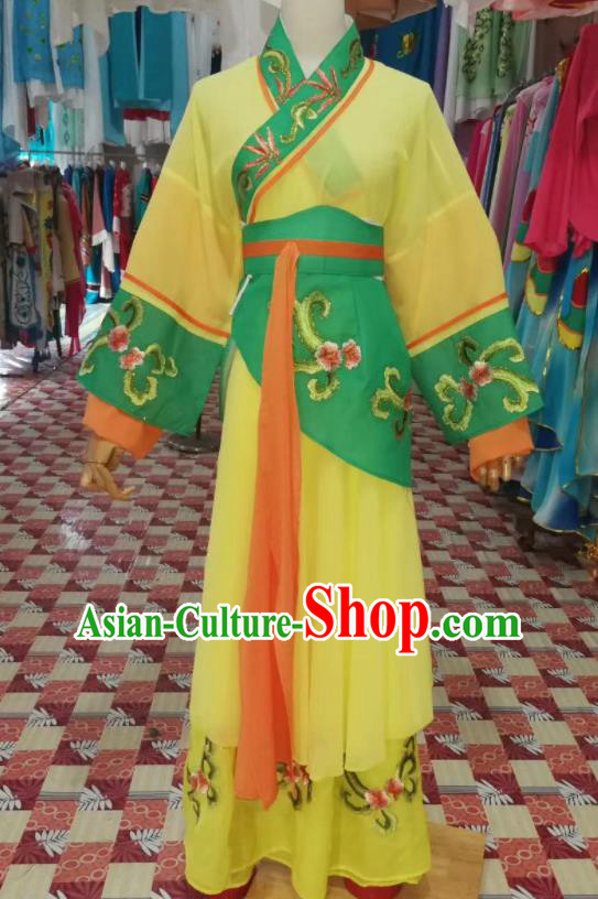 China Shaoxing Opera Country Lady Yellow Dress Outfits Traditional Peking Opera Xiaodan Clothing Ancient Village Girl Garment Costumes