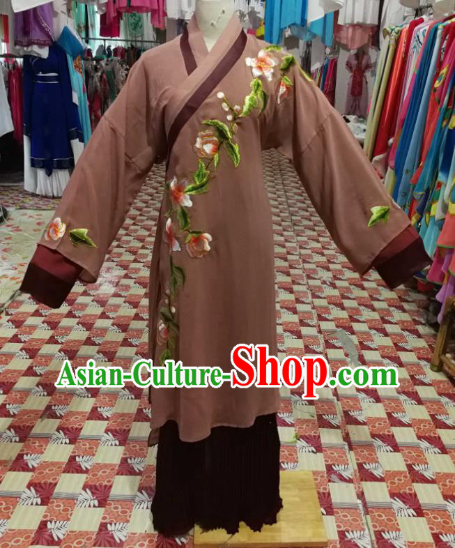 China Ancient Elderly Female Garment Costumes Shaoxing Opera Woman Matchmaker Brown Dress Outfits Traditional Peking Opera Laodan Clothing