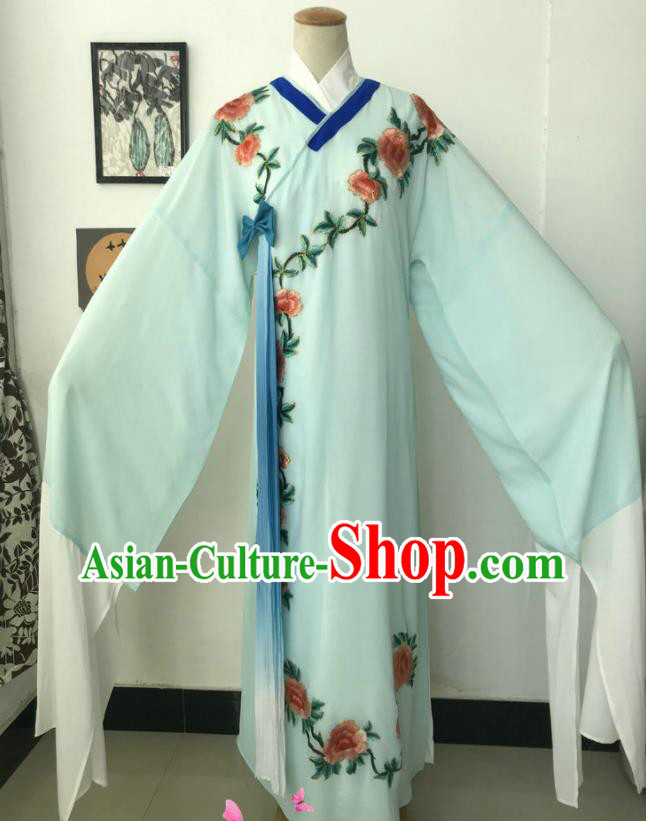 China Beijing Opera Xiaosheng Light Blue Robe Shaoxing Opera Childe Clothing Traditional Opera Scholar Garment Costume