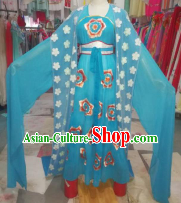 China Traditional Peking Opera Actress Clothing Ancient Goddess Garment Costumes Shaoxing Opera Diva Blue Dress Outfits