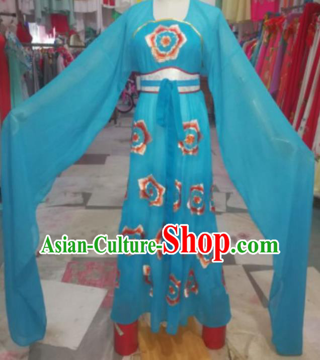 China Traditional Peking Opera Actress Clothing Ancient Goddess Garment Costumes Shaoxing Opera Diva Blue Dress Outfits