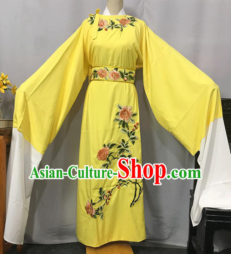 China Beijing Opera Xiaosheng Embroidered Yellow Robe Traditional Yue Opera Scholar Clothing Opera Childe Garment Costume