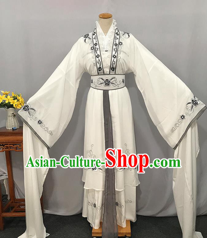 China Ancient Young Beauty Garment Costumes Traditional Yue Opera Swordswoman White Dress Outfits Peking Opera Diva Clothing