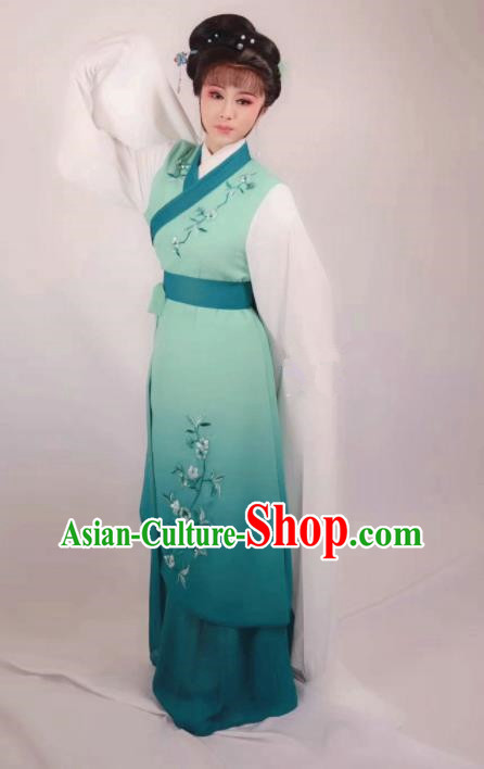 China Peking Opera Diva Clothing Ancient Country Woman Garment Costumes Traditional Shaoxing Opera Actress Green Dress Outfits