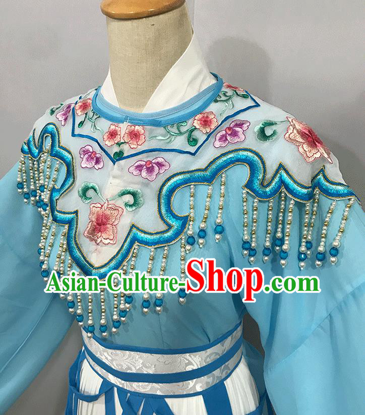 China Traditional Shaoxing Opera Princess Blue Dress Outfits Peking Opera Fairy Clothing Ancient Goddess Garment Costumes