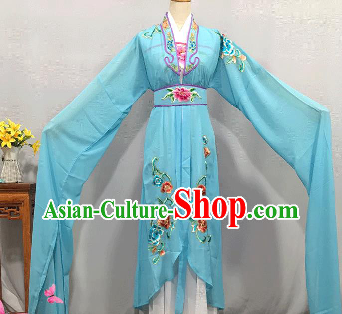 China Peking Opera Fairy Blue Water Sleeve Dress Outfits Ancient Princess Garment Costumes Traditional Shaoxing Opera Female Clothing