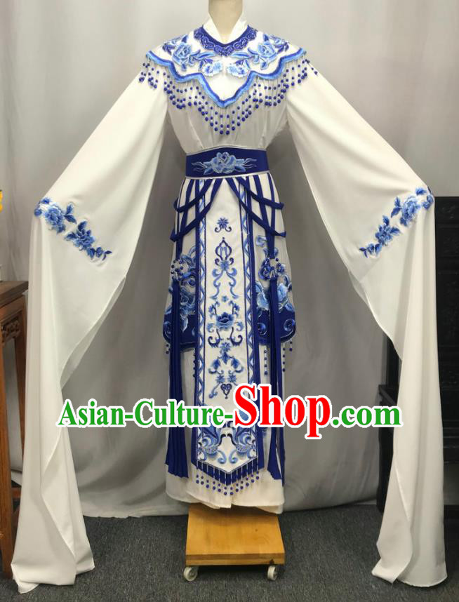 China Traditional Shaoxing Opera Actress Clothing Peking Opera Hua Tan White Dress Outfits Ancient Princess Garment Costumes