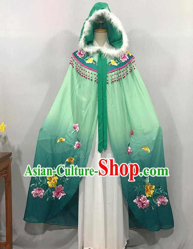 China Traditional Shaoxing Opera Princess Mantle Peking Opera Diva Embroidered Green Cape Ancient Court Lady Clothing
