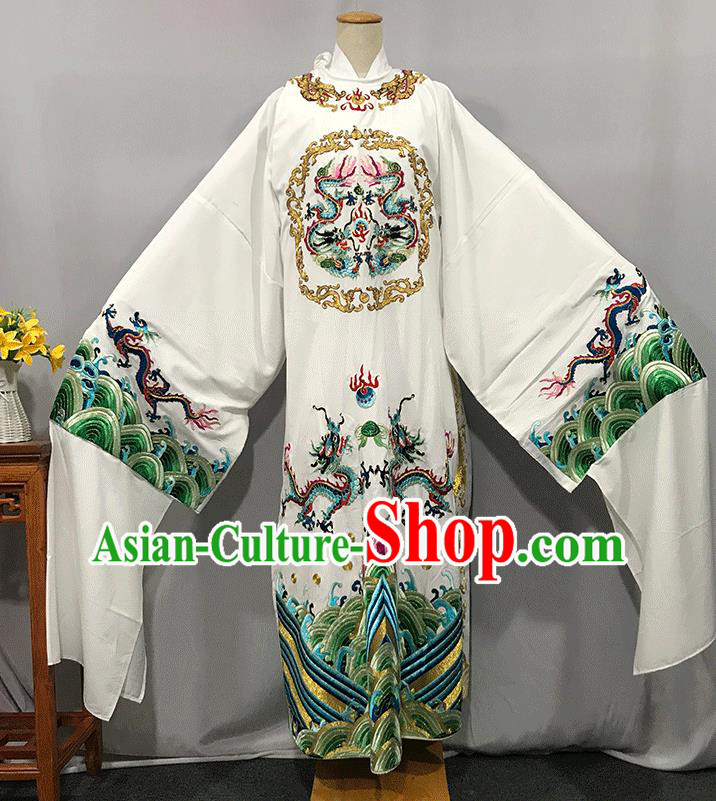China Beijing Opera Xiaosheng White Embroidered Robe Uniforms Traditional Huangmei Opera Lord Clothing Opera Emperor Garment Costume