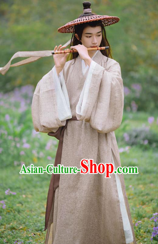 China Ancient Young Childe Garment Costume Traditional Hanfu Long Gown Song Dynasty Scholar Clothing