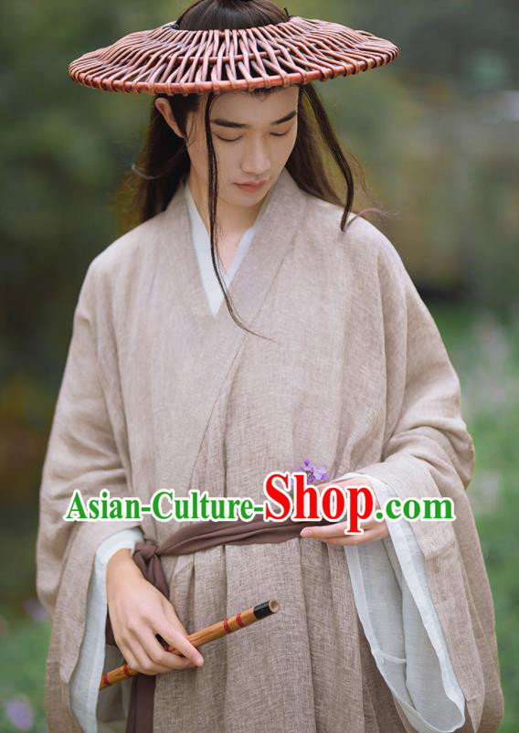 China Ancient Young Childe Garment Costume Traditional Hanfu Long Gown Song Dynasty Scholar Clothing