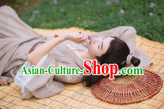 China Ancient Young Childe Garment Costume Traditional Hanfu Long Gown Song Dynasty Scholar Clothing