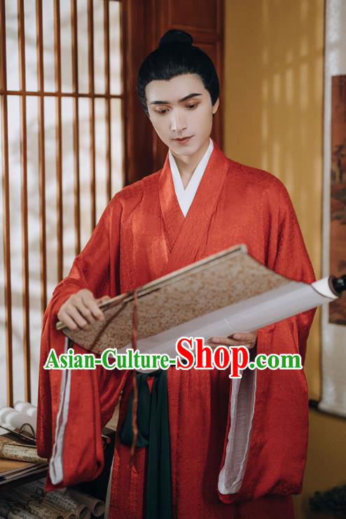 China Song Dynasty Noble Childe Clothing Ancient Royal Prince Garment Costume Traditional Hanfu Red Robe Apparel