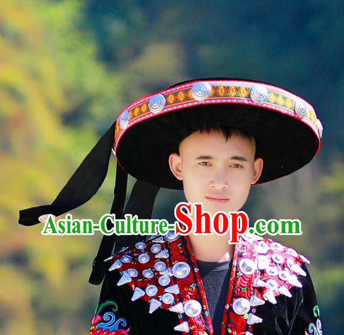 Chinese Guizhou Ethnic Male Hat Dong Nationality Festival Performance Headwear Yi Minority Wedding Headdress