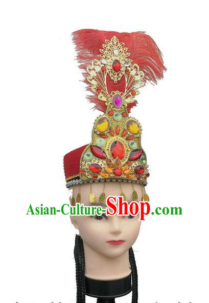 China Uyghur Nationality Folk Dance Headdress Xinjiang Minority Dance Headwear Uighur Ethnic Performance Red Hat
