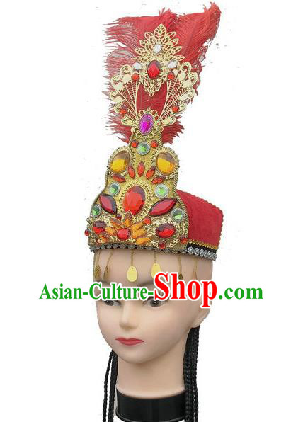 China Uyghur Nationality Folk Dance Headdress Xinjiang Minority Dance Headwear Uighur Ethnic Performance Red Hat