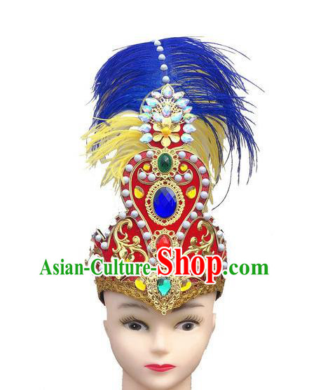 China Uyghur Nationality Folk Dance Headdress Xinjiang Minority Dance Headwear Uighur Ethnic Performance Red Feather Hat