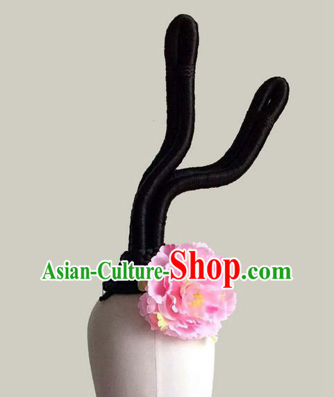 Chinese Lotus Dance Wigs Chignon Traditional Fan Dance Hairpieces Woman Stage Performance Headdress Classical Dance Hair Accessories